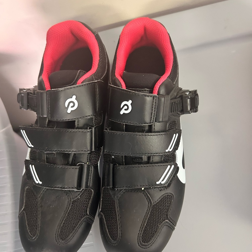 Peloton Black Cycling Shoes with Red Accents